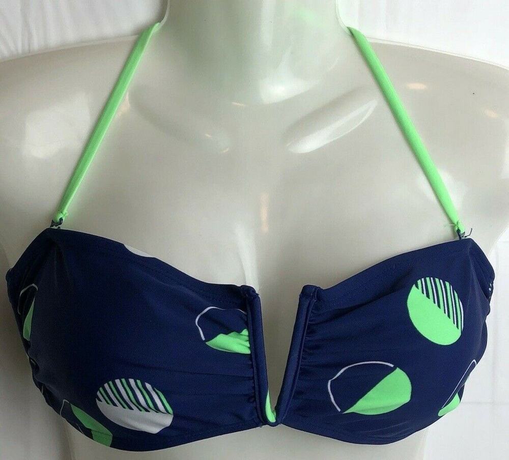 Old Navy Bikini Top Women S Blue Polka Dot Swim Bandeau Padded Deep V Plunge